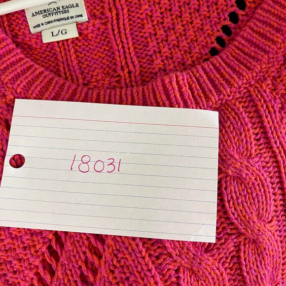 American Eagle chunky knit sweater women's size large pink fuchsia and orange - Picture 13 of 14
